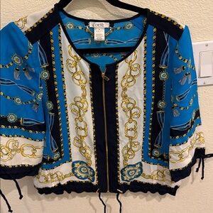 Cache Royal Blue and Gold Patterned Blouse